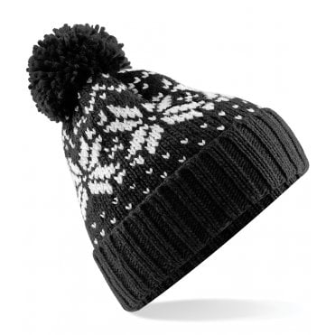 Beechfield Fair Isle Snowstar Beanie - Black/White