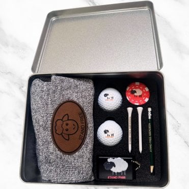 Personalised Custom Golf Gift Set Tin - Tees, balls, groove cleaner, ball marker, beanie - XLarge