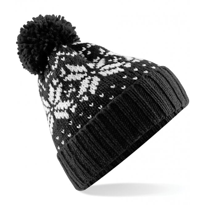 Gamola Golf Beechfield Fair Isle Snowstar Beanie - Black/White
