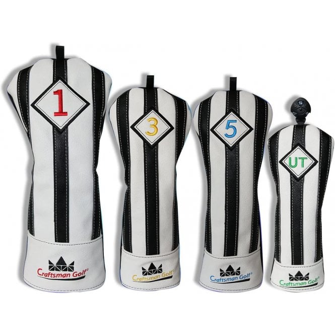 Gamola Golf Craftsman 4pc Set Black & White Headcover (Driver/3w/5w/U)