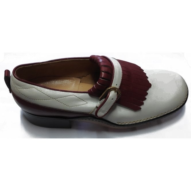 Gamola Golf Italian Leather Golf Shoe Cattolic - Dark Red/White