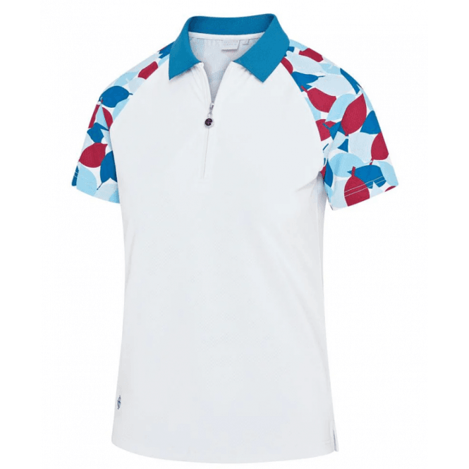 Island Green  Ladies Polo Leaf Print - White