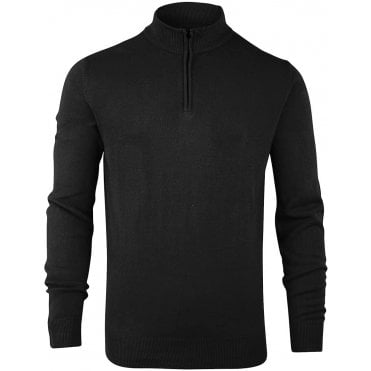 ISLAND GREEN MENS ZIP NECK KNIT JUMPER - BLACK
