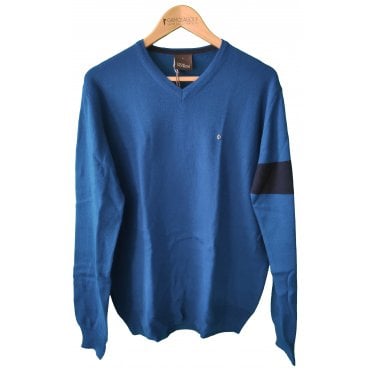 Oscar Jacobson Nero Pin V-Neck - Blue
