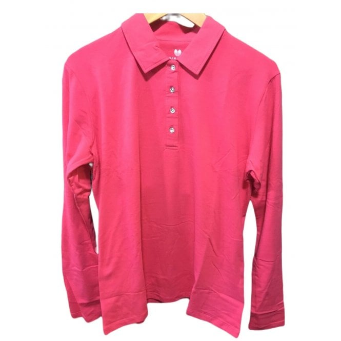 Palm Grove Ladies Long sleeve Button Polo Raspberry